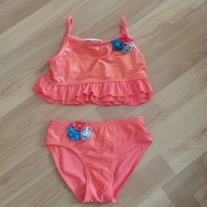 Flapdoodle Swimsuit size 6x girl Orange Shimmery glittery two piece swimsuit